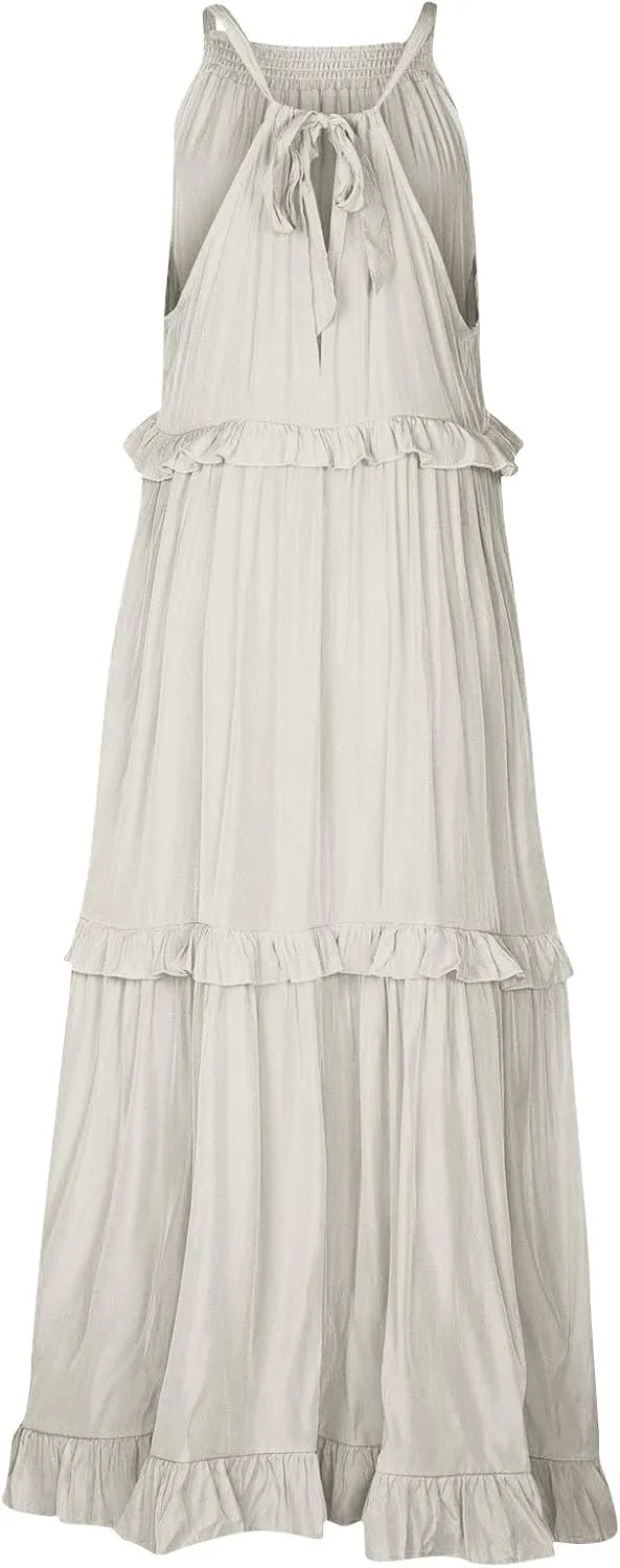 Womens Weddings Sleeveless Fashion Dresses Maxi Casual Loose Ruffled Sleeve Elegant Summer Hem Comfortable Soft Dress