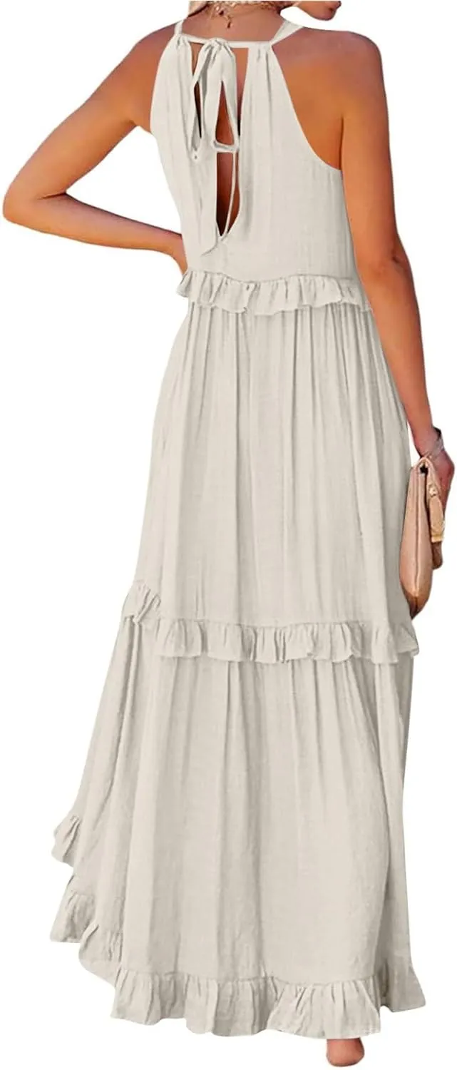 Womens Weddings Sleeveless Fashion Dresses Maxi Casual Loose Ruffled Sleeve Elegant Summer Hem Comfortable Soft Dress