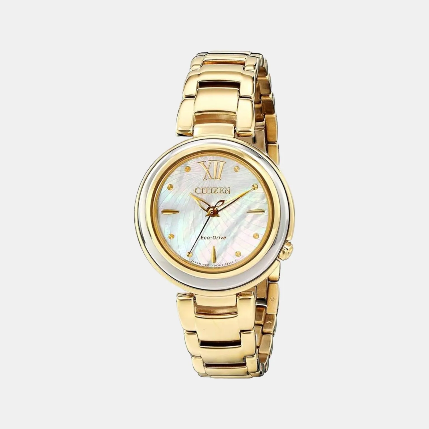 Women's White Analog Stainless Steel Eco-Drive Watch EM0334-54D