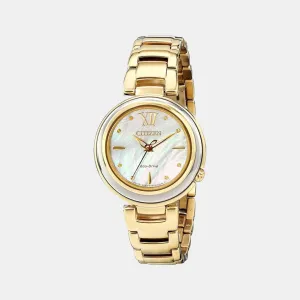 Women's White Analog Stainless Steel Eco-Drive Watch EM0334-54D