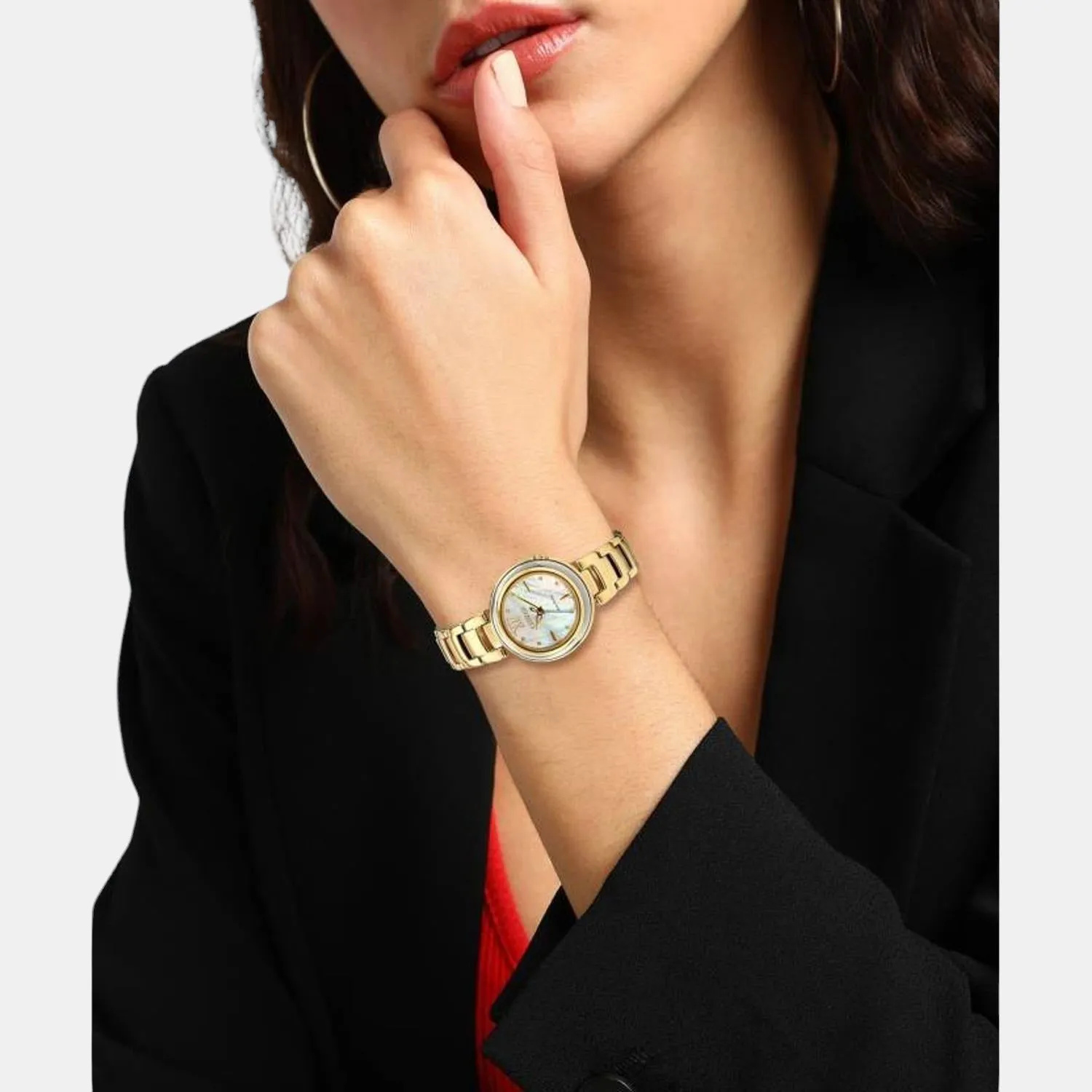 Women's White Analog Stainless Steel Eco-Drive Watch EM0334-54D