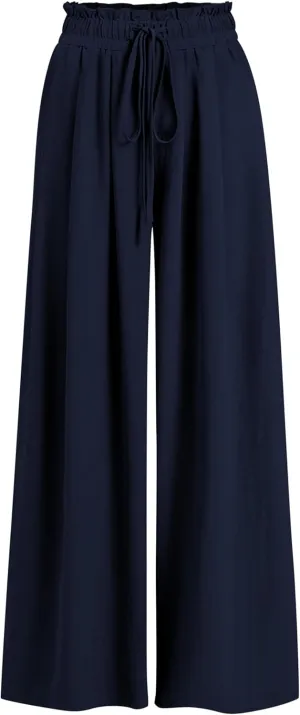 Womens Wide Leg Casual Pants with Pockets Loose Flowy High Waisted Lounge Trousers