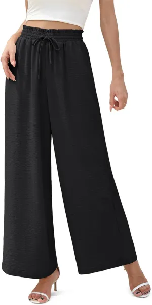 Women's Wide Leg Linen Pants High Waisted Flowy Palazzo Pants Lounge Loose Casual Work Pants Trousers Pockets