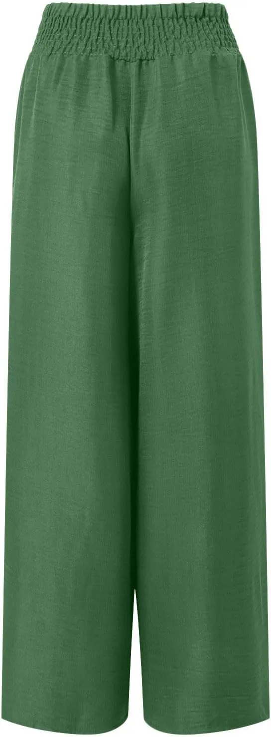 Women's Wide Leg Pants Ladies Fashion High Waist Elastic Drape Trousers Solid Color