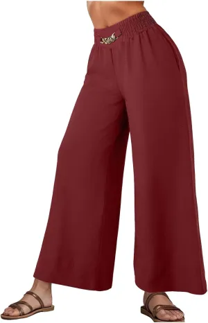 Women's Wide Leg Pants Ladies Fashion High Waist Elastic Drape Trousers Solid Color