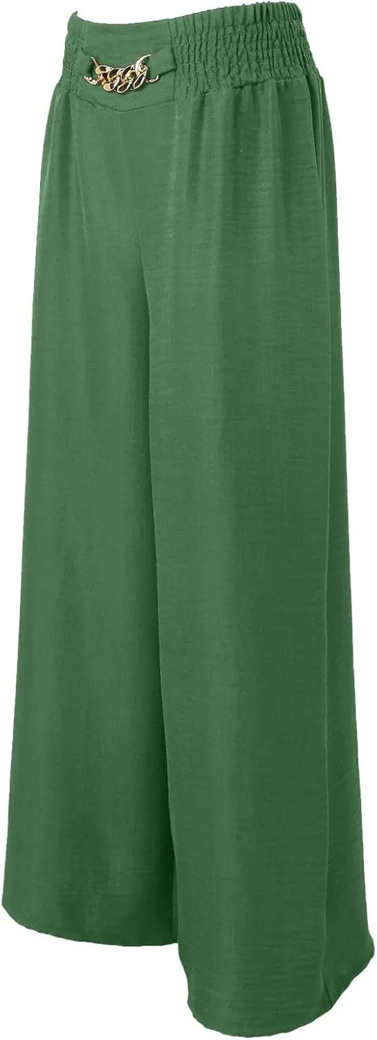 Women's Wide Leg Pants Ladies Fashion High Waist Elastic Drape Trousers Solid Color