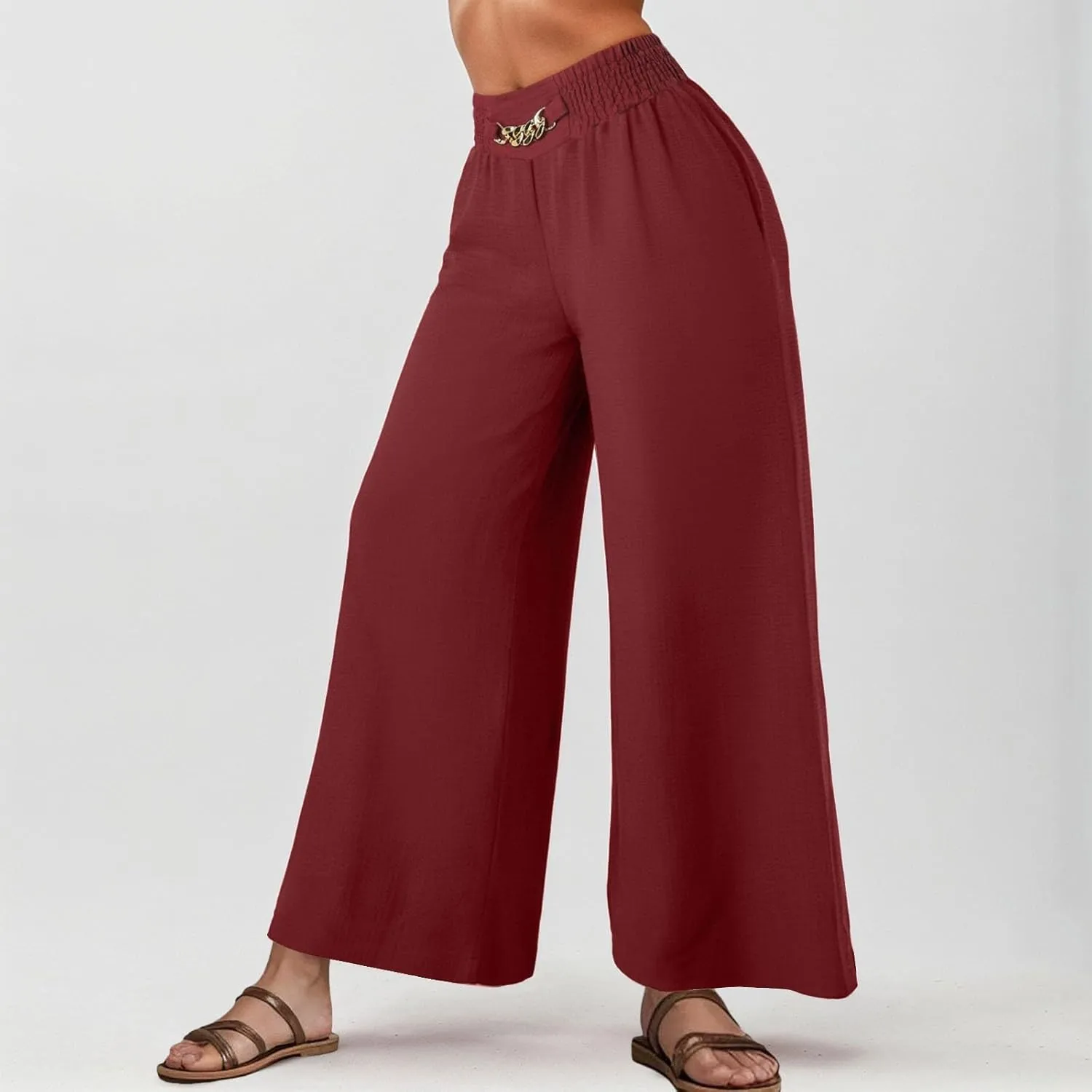 Women's Wide Leg Pants Ladies Fashion High Waist Elastic Drape Trousers Solid Color