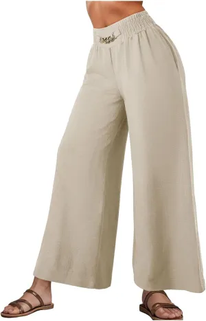 Women's Wide Leg Pants Ladies Fashion High Waist Elastic Drape Trousers Solid Color