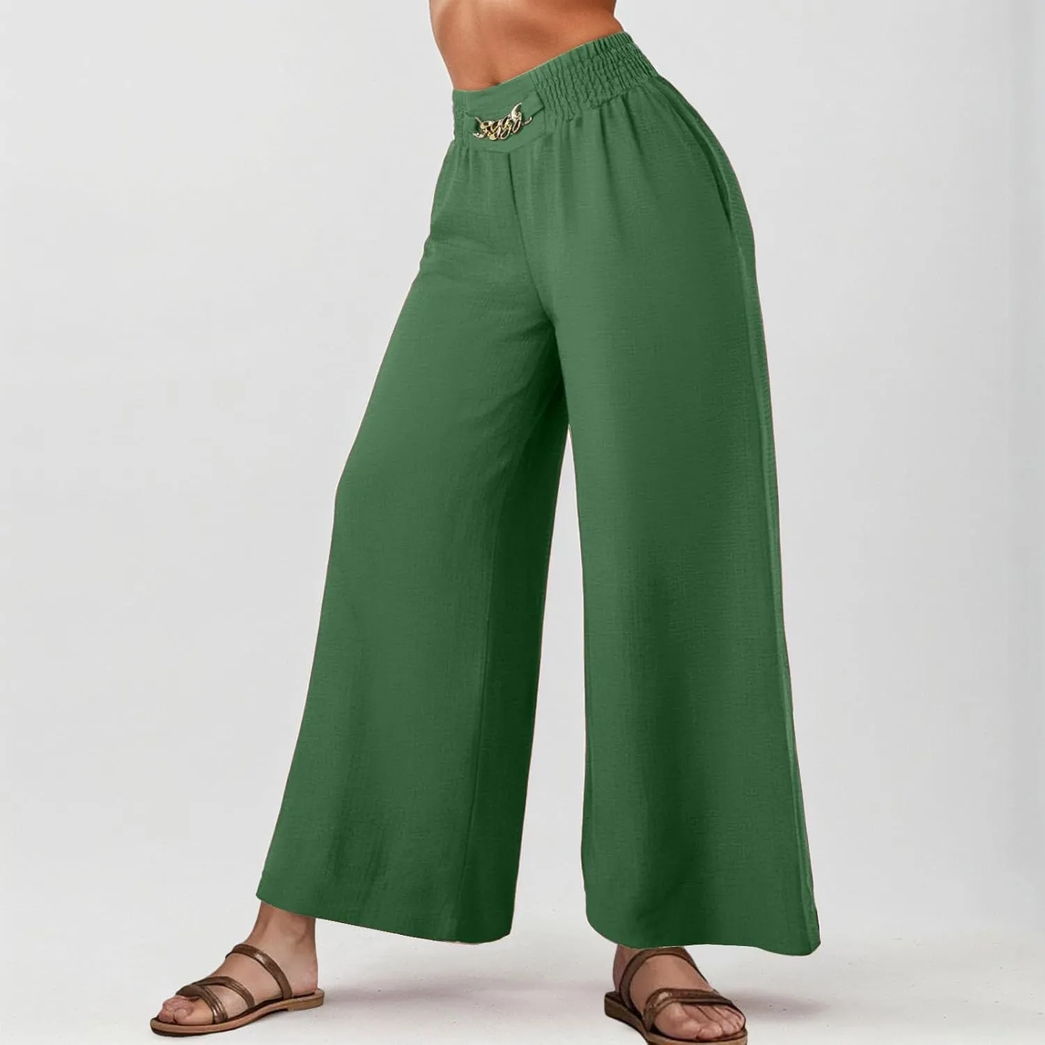 Women's Wide Leg Pants Ladies Fashion High Waist Elastic Drape Trousers Solid Color