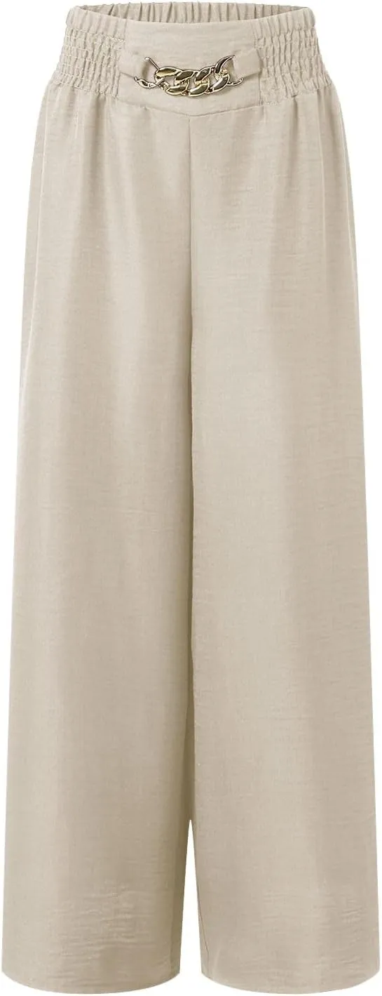 Women's Wide Leg Pants Ladies Fashion High Waist Elastic Drape Trousers Solid Color
