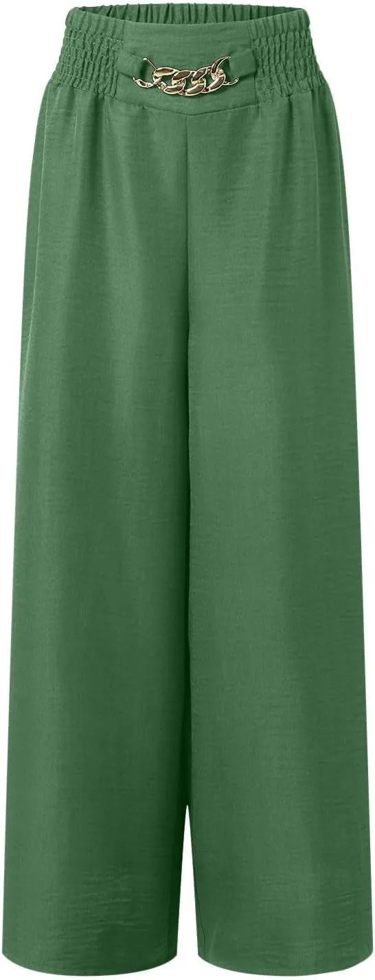 Women's Wide Leg Pants Ladies Fashion High Waist Elastic Drape Trousers Solid Color