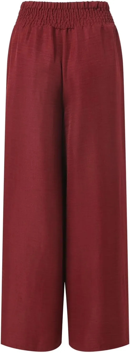 Women's Wide Leg Pants Ladies Fashion High Waist Elastic Drape Trousers Solid Color