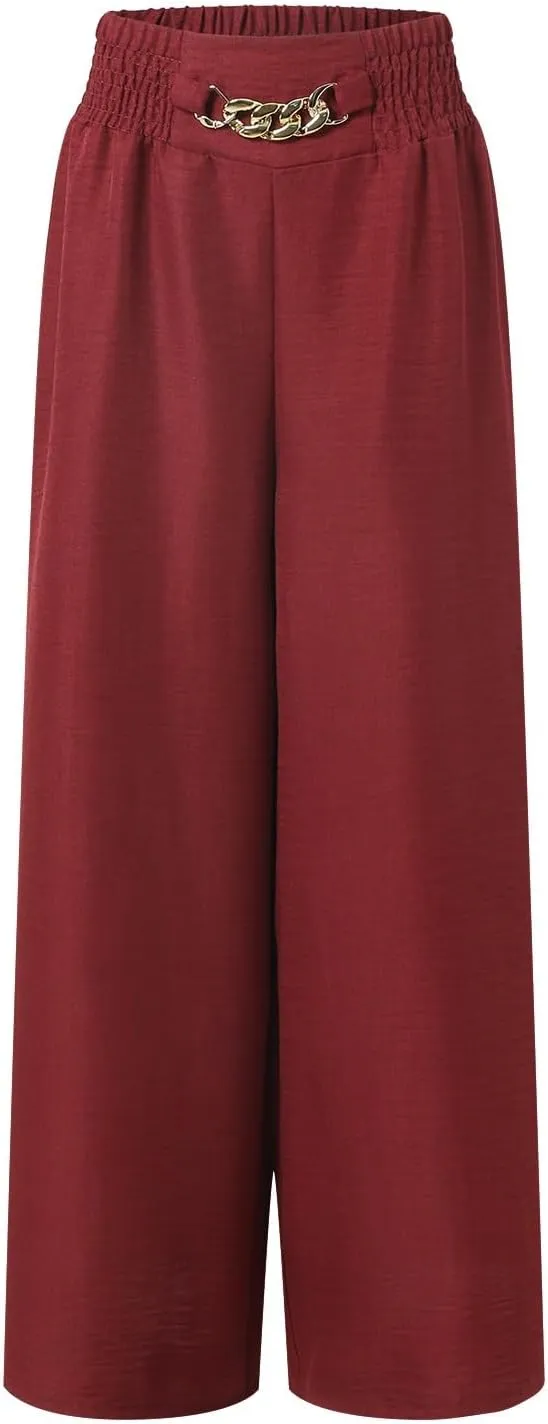 Women's Wide Leg Pants Ladies Fashion High Waist Elastic Drape Trousers Solid Color