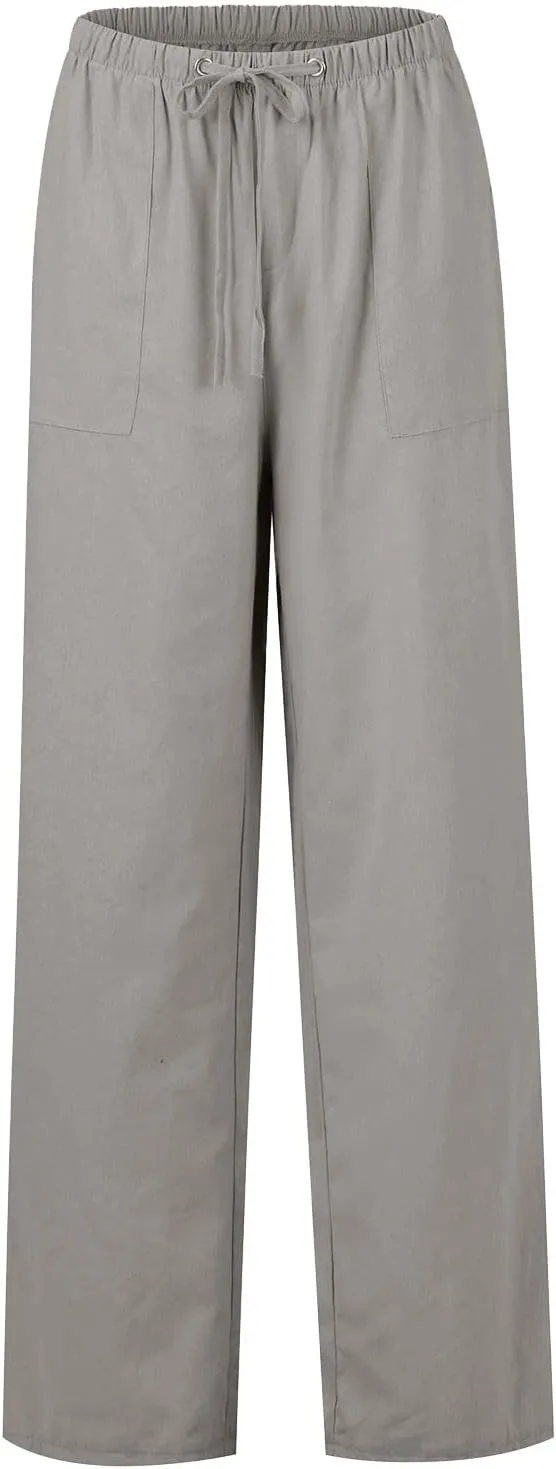 Women's Wide Leg Pants with Pockets High Waist Loose Fit Casual Trousers Business Work Casual 2024 Beach Palazzo