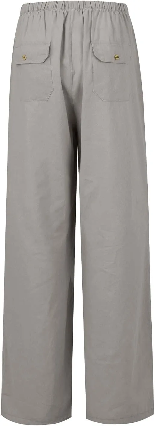 Women's Wide Leg Pants with Pockets High Waist Loose Fit Casual Trousers Business Work Casual 2024 Beach Palazzo