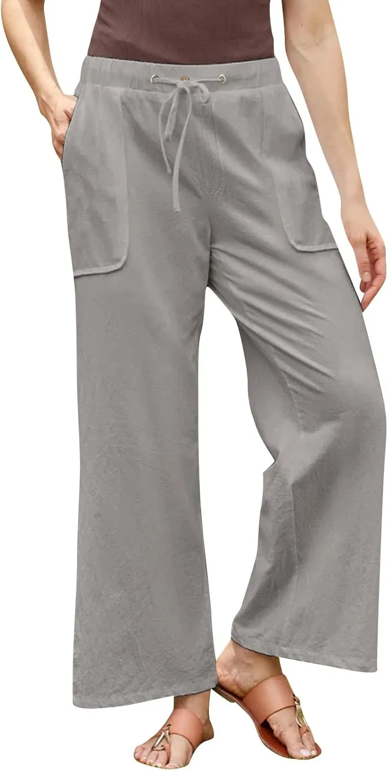 Women's Wide Leg Pants with Pockets High Waist Loose Fit Casual Trousers Business Work Casual 2024 Beach Palazzo