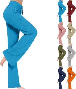 Womens Wide Leg Yoga Pants High Waist Tummy Control Loose Comfy Lounge Trousers Drawstring Workout Leggings