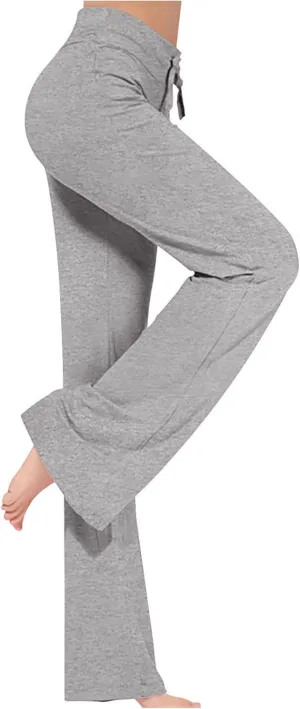 Womens Wide Leg Yoga Pants High Waist Tummy Control Loose Comfy Lounge Trousers Drawstring Workout Leggings