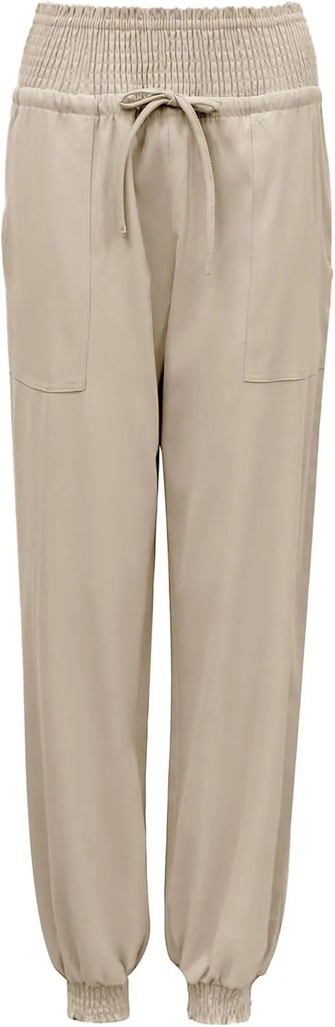 Wyeysyt Women's Casual Pants Elastic High Waist Harem Trousers with Pockets