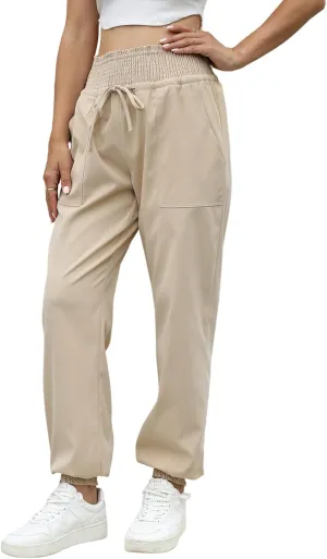 Wyeysyt Women's Casual Pants Elastic High Waist Harem Trousers with Pockets