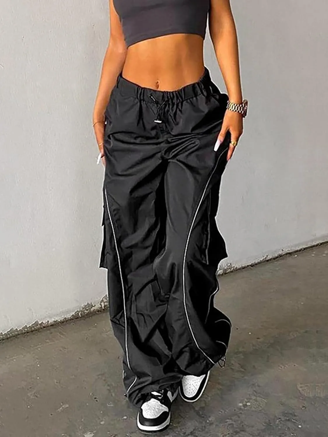 Xineicy Y2K Baggy Pants for Women Vintage Sweatpants Wide Leg Parachute Pants Hip Pop Cargo Pants