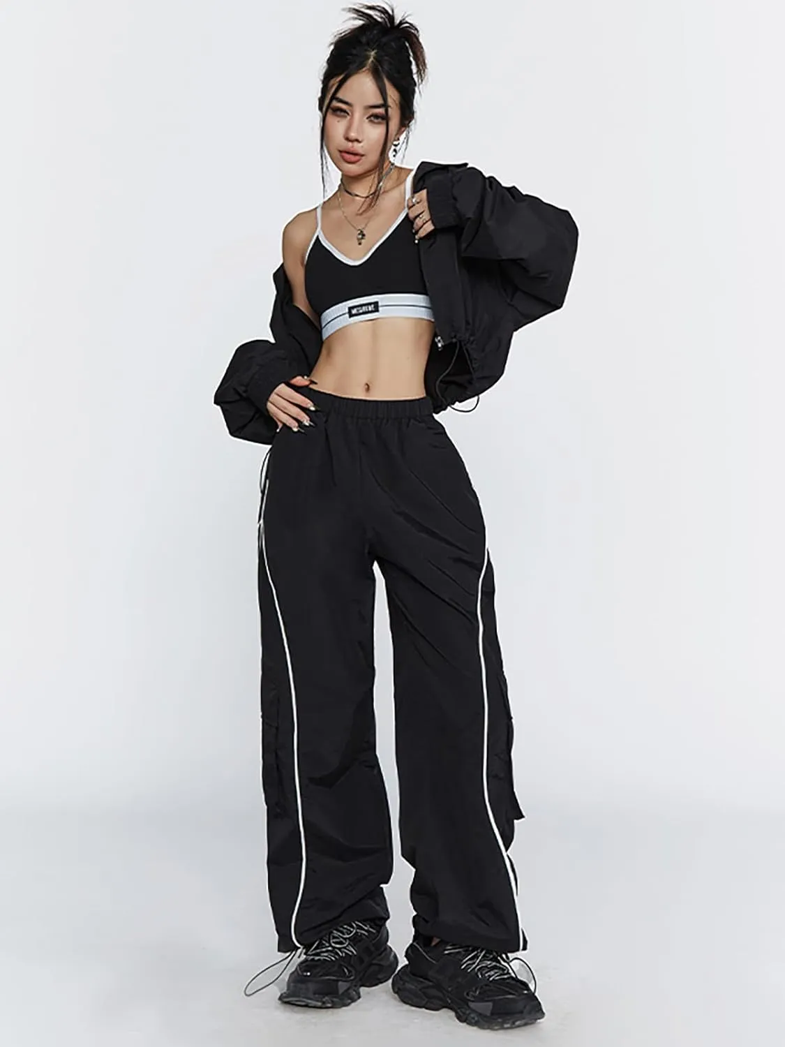 Xineicy Y2K Baggy Pants for Women Vintage Sweatpants Wide Leg Parachute Pants Hip Pop Cargo Pants