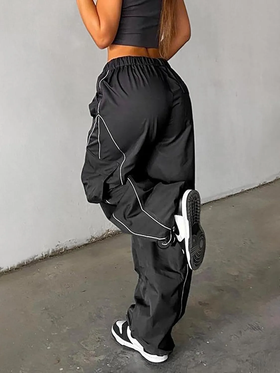 Xineicy Y2K Baggy Pants for Women Vintage Sweatpants Wide Leg Parachute Pants Hip Pop Cargo Pants