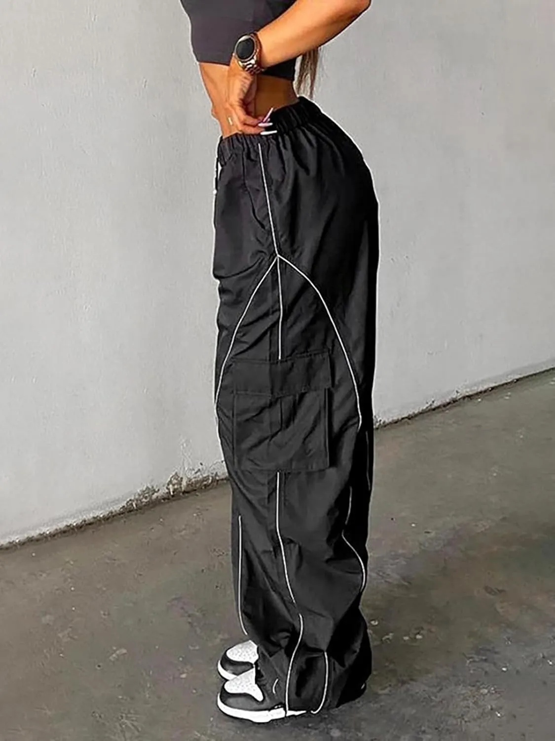Xineicy Y2K Baggy Pants for Women Vintage Sweatpants Wide Leg Parachute Pants Hip Pop Cargo Pants