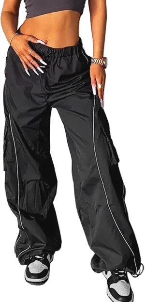 Xineicy Y2K Baggy Pants for Women Vintage Sweatpants Wide Leg Parachute Pants Hip Pop Cargo Pants