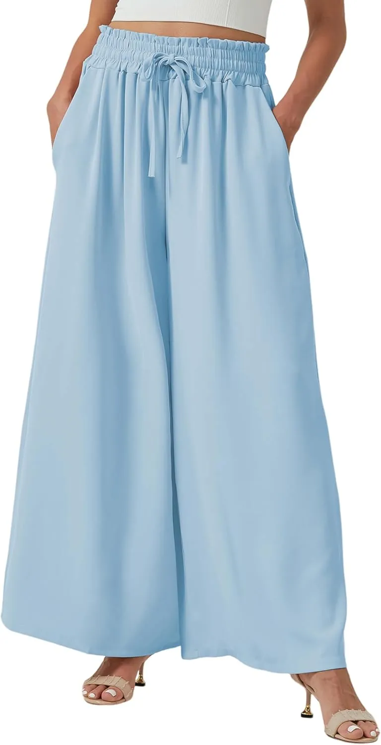 YLDUJ AMUM Womens Wide Leg Pants Summer Beach Breathable Pants Loose Flowy Palazzo Lounge Trousers with Pockets
