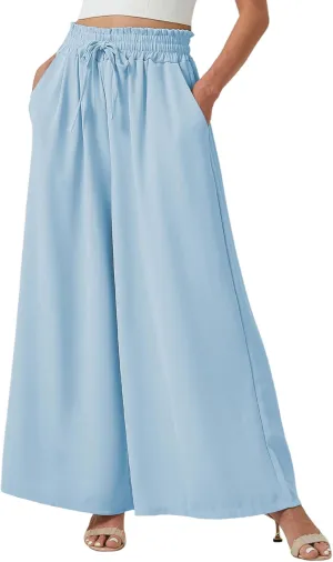 YLDUJ AMUM Womens Wide Leg Pants Summer Beach Breathable Pants Loose Flowy Palazzo Lounge Trousers with Pockets