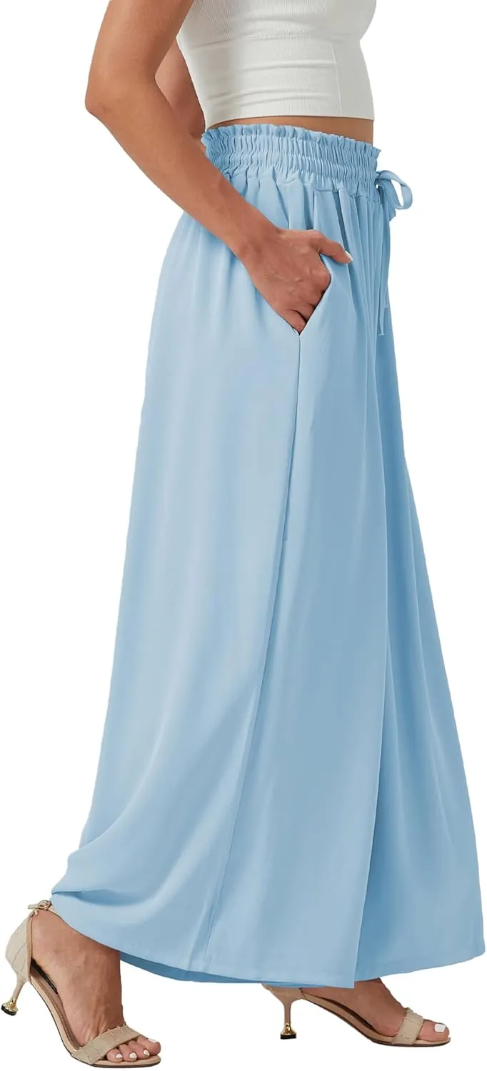 YLDUJ AMUM Womens Wide Leg Pants Summer Beach Breathable Pants Loose Flowy Palazzo Lounge Trousers with Pockets