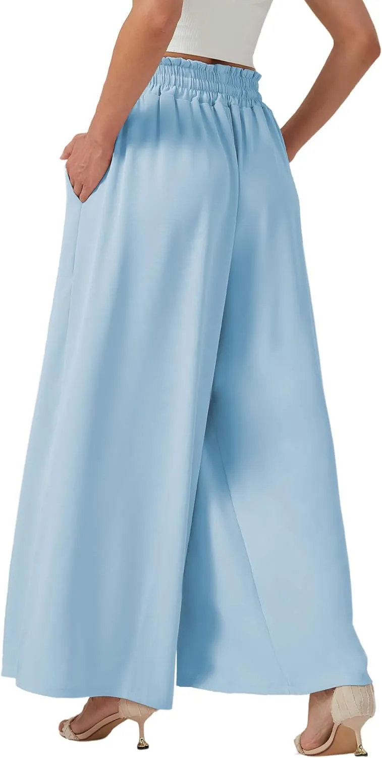 YLDUJ AMUM Womens Wide Leg Pants Summer Beach Breathable Pants Loose Flowy Palazzo Lounge Trousers with Pockets