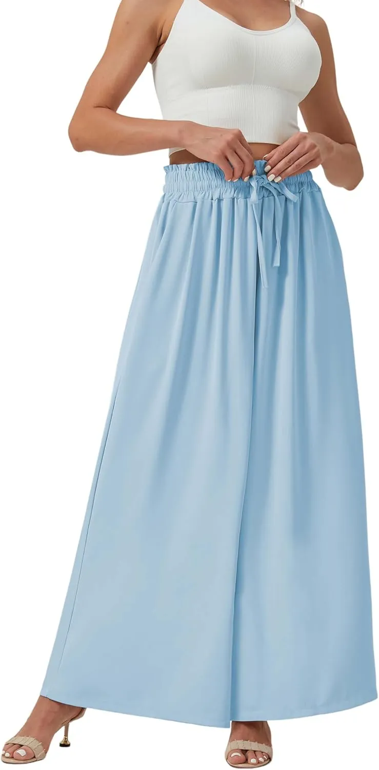 YLDUJ AMUM Womens Wide Leg Pants Summer Beach Breathable Pants Loose Flowy Palazzo Lounge Trousers with Pockets