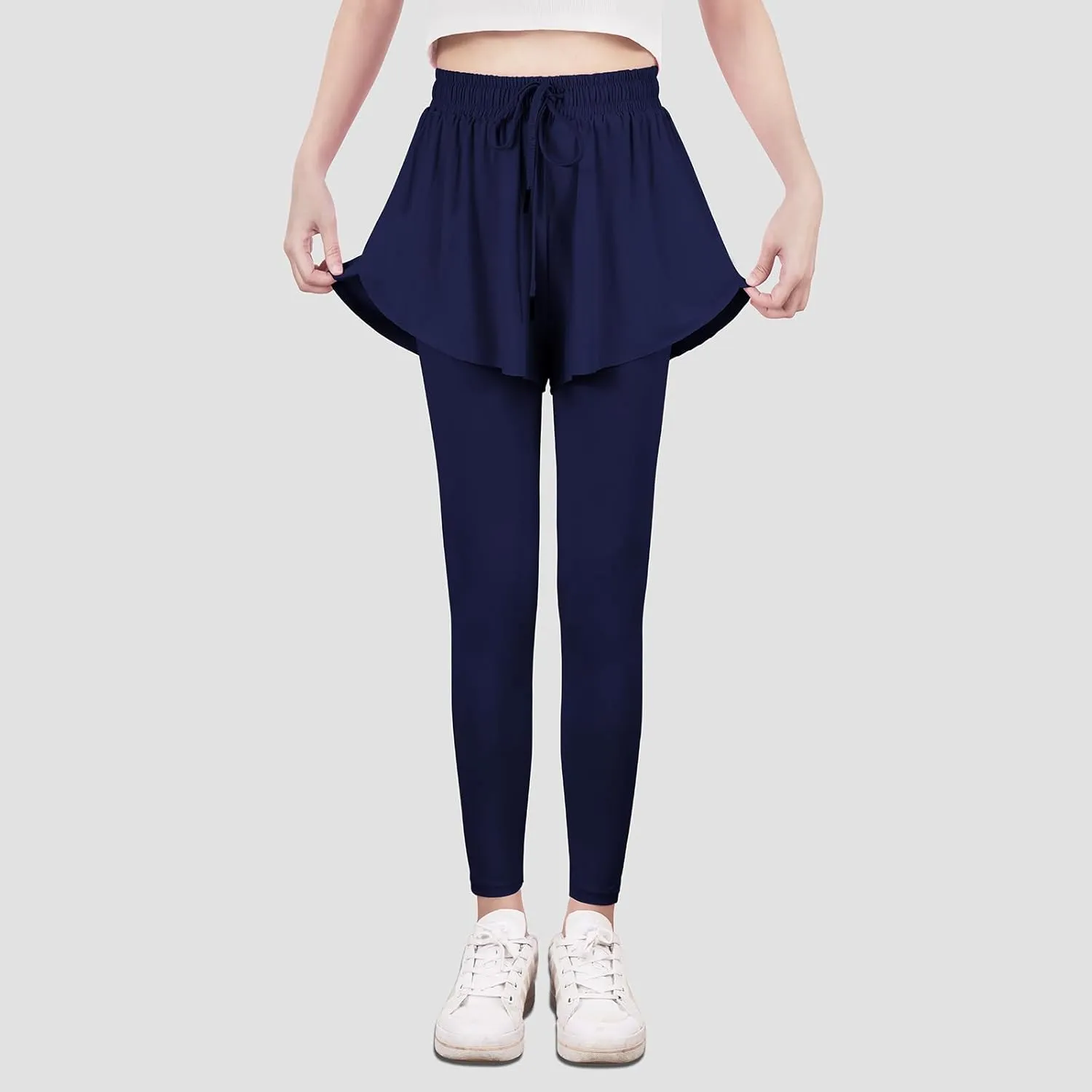 Yoga Active Leggings for Girls 2 in 1 Preppy Kids Flowy Skorts Tight Yoga Pants Tennis Skirted Leggings with Pocket