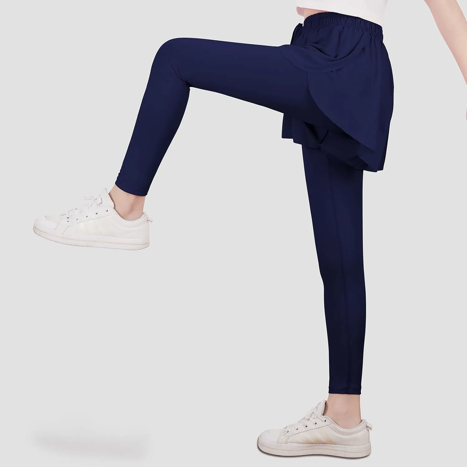 Yoga Active Leggings for Girls 2 in 1 Preppy Kids Flowy Skorts Tight Yoga Pants Tennis Skirted Leggings with Pocket