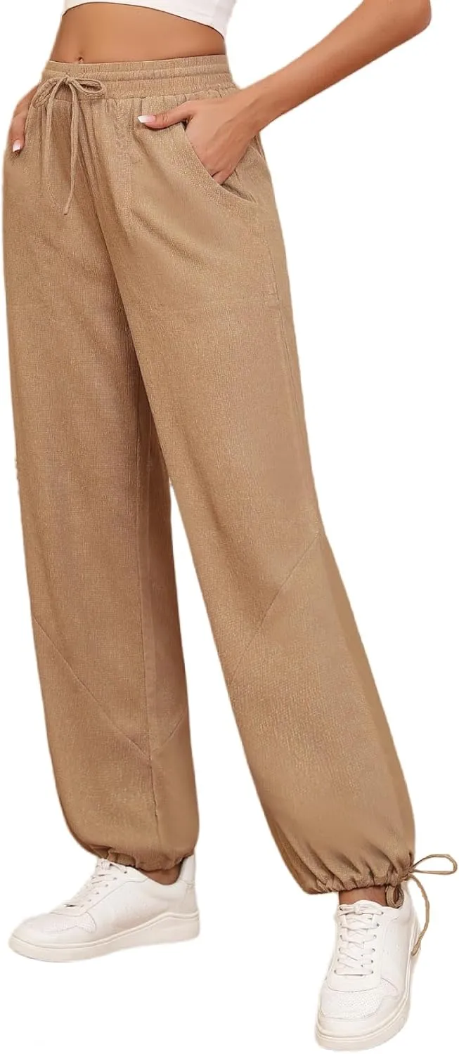 ZAFUL Womens Comfy Yoga Jogger Pants Pockets Wide Leg Palazzo Pants Boho Beach Slack Textured Trousers