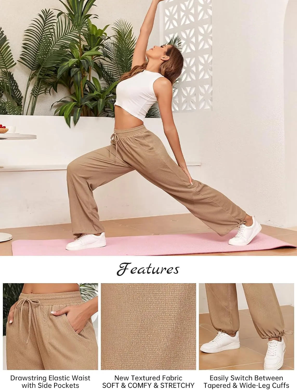 ZAFUL Womens Comfy Yoga Jogger Pants Pockets Wide Leg Palazzo Pants Boho Beach Slack Textured Trousers