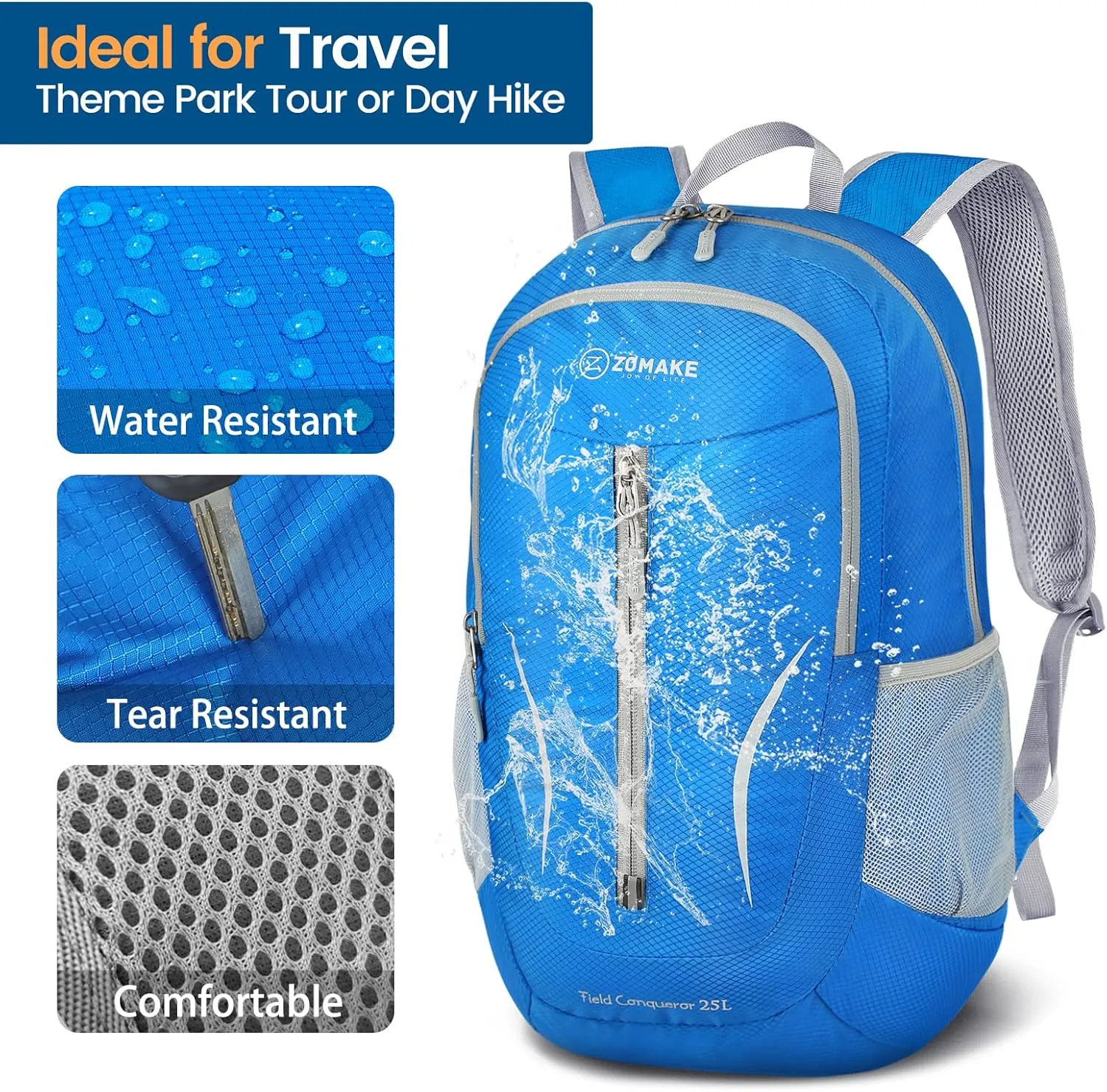 ZOMAKE Ultra Lightweight Packable Backpack 25L, Foldable Hiking Backpacks Water Resistant Small Folding Daypack for Travel(Dark Blue-NEW)